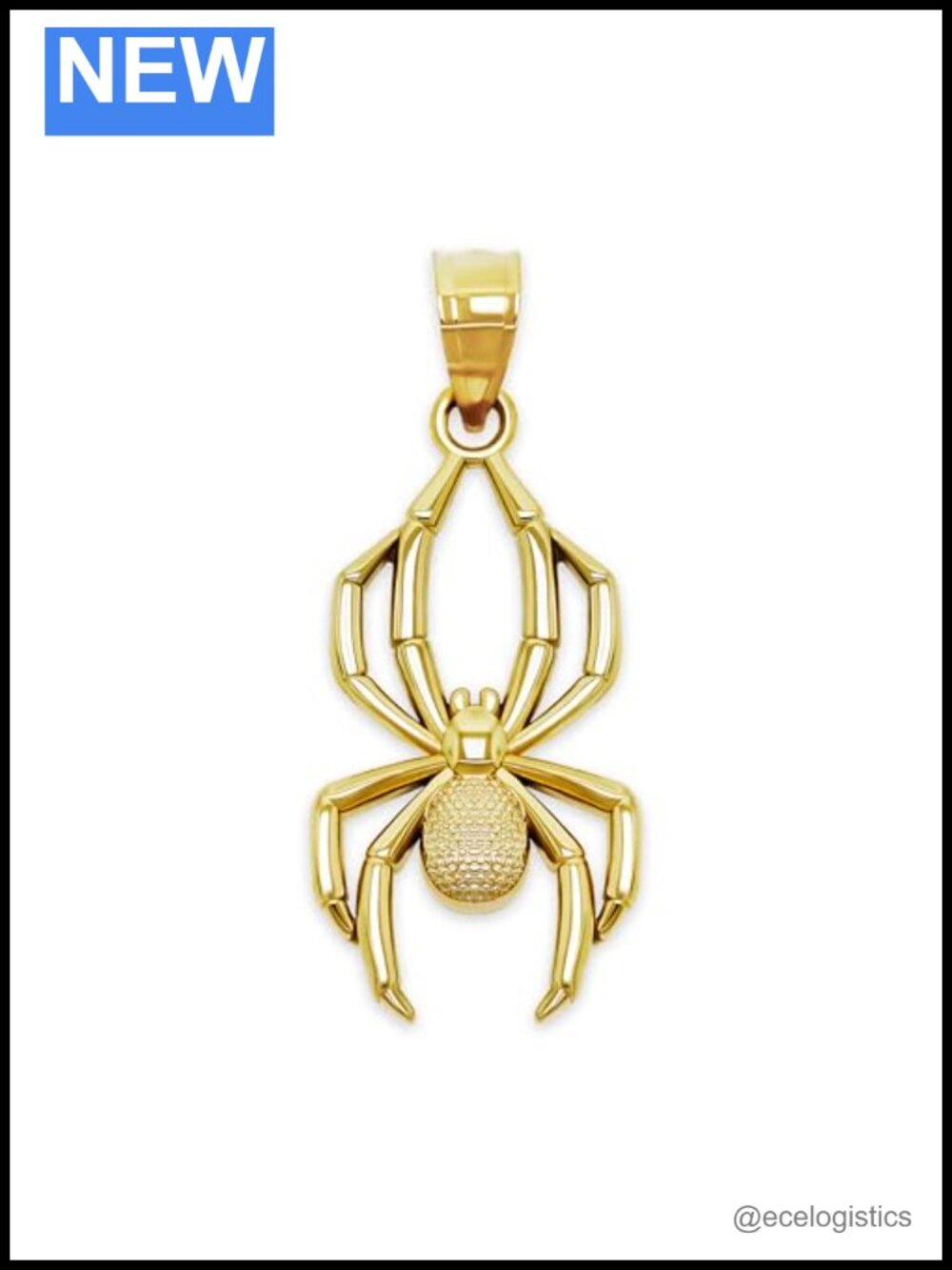 10K Gold Spider Charm Pendant Necklace 24mm